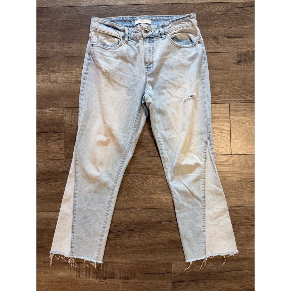 Pistola Two Tone Distressed High Rise Straight Leg Jeans Light Wash Size 27
